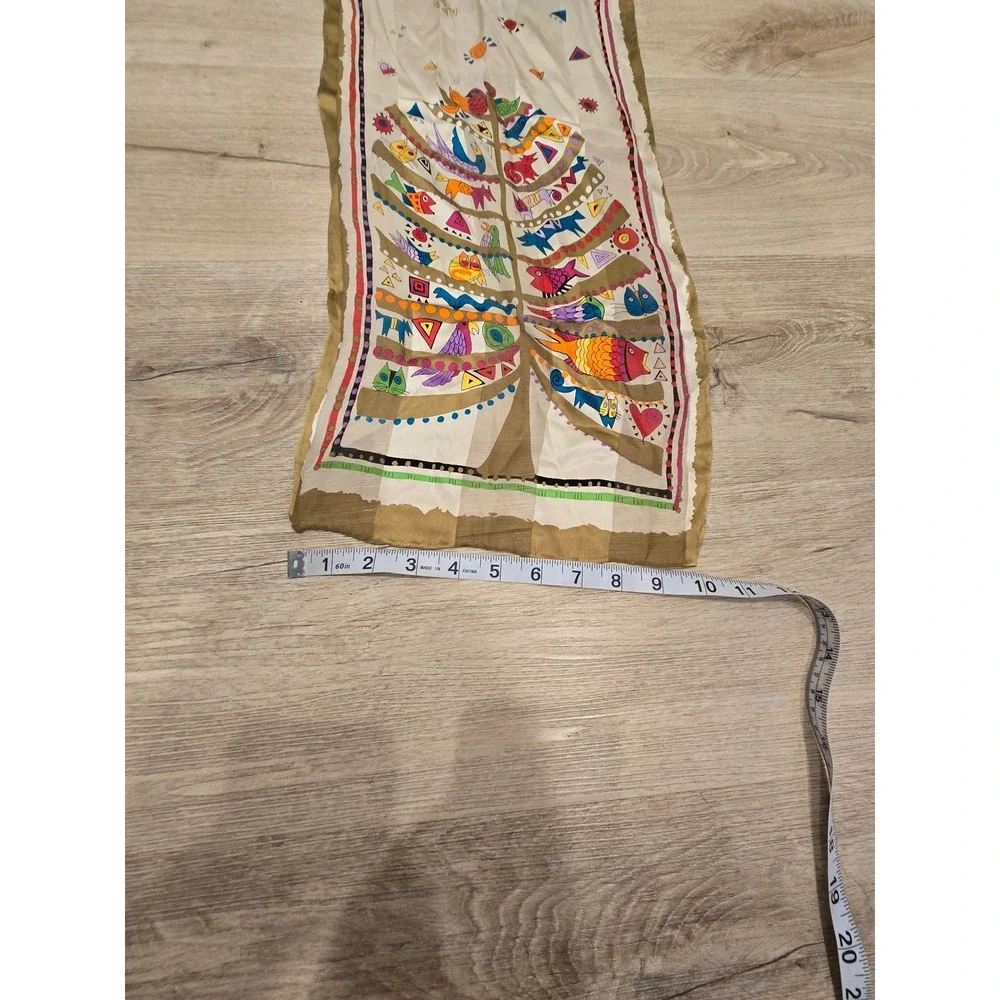 Laurel Burch Silk Scarf Tree of Life Whimsical Cats Birds Fish Rectangular Wrap